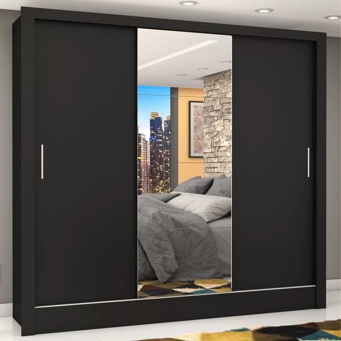 Guarda-Roupa 3 Portas Dubai/Santiago Plus(1 Porta espelhada) 1,79 m Preto – CARIOCA MÓVEIS - Imagem 2