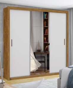 Guarda-Roupa Veneza/Clara/Berlim Plus(1 Porta espelhada) 1,855 m Cinamono/Branco – CARIOCA MÓVEIS