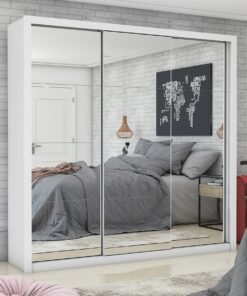 Guarda-Roupa Veneza/Clara/Berlim Premium(3 Portas espelhadas) 1,855 m Branco - CARIOCA MÓVEIS