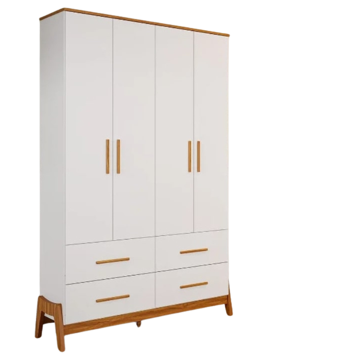 Guarda-Roupa 4 Portas + Cômoda + Berço Guti Retrô Branco Brilho/Amêndoa - PEROBA MÓVEIS - Imagem 3