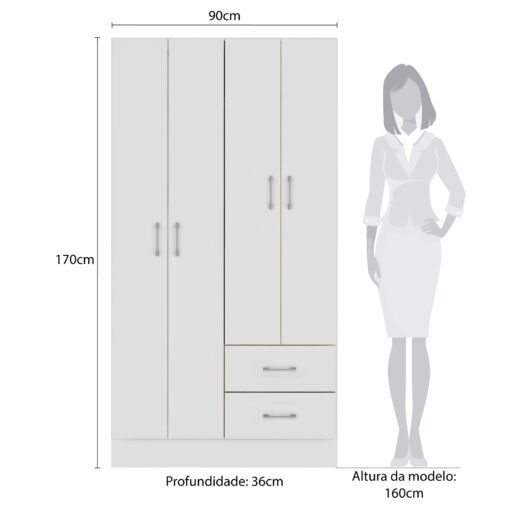 Guarda-Roupa 4 Portas Panamá 4002 0,90 m Branco - FELLICCI - Imagem 3