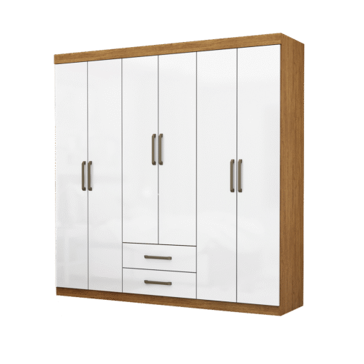 Guarda-Roupa 6 Portas(Sem Espelho/Sem Pés) Áries 1,53 m Cinamono/Branco – CARIOCA MÓVEIS - Imagem 2