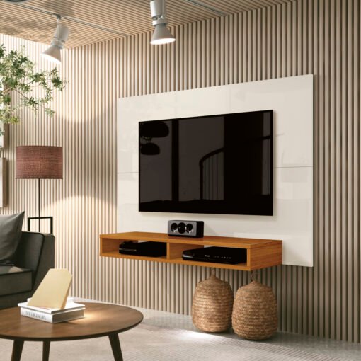 Painel até 43″ Fox New Off White/Cedro – EDN MÓVEIS