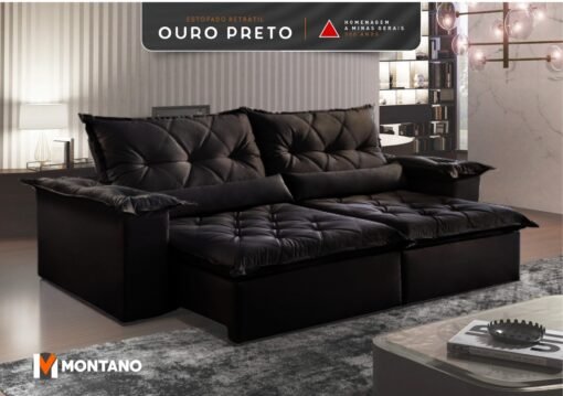 Sofá Retrátil e Reclinável Ouro Preto 240 Preto - MONTANO ESTOFADOS