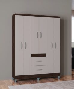Guarda-Roupa 6 Portas Milão 1,35 m Chocolate/Off White - POQUEMA