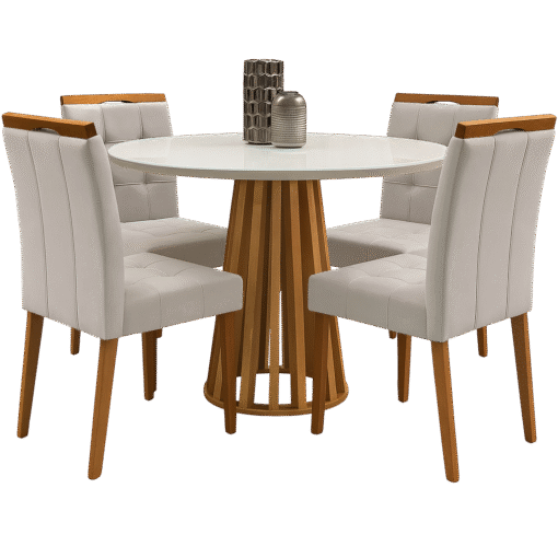 Mesa Redonda Berlim 100 Cinamono/Off White com 4 Cadeiras Sophia Veludo Bege – CEL MÓVEIS + WM DECOR - Imagem 4