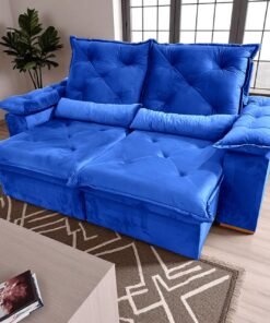 Sofá Retrátil e Reclinável Porto Madero 2,00 m Veludo Azul - IMPERIAL DECOR