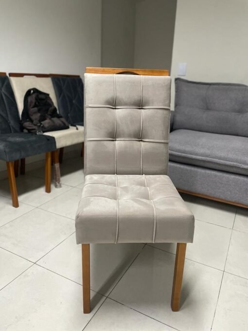 Mesa Recife 120 Cinamono Laminado com 4 Cadeiras Sophia Veludo Bege – CEL MÓVEIS + WM DECOR - Imagem 2