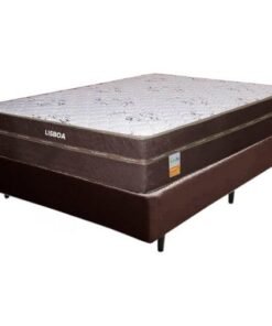 Colchão Casal Lisboa D28 + Base Box Simples Corino Marrom – ECOTEC + ALTO NÍVEL CAMAS E COLCHÕES