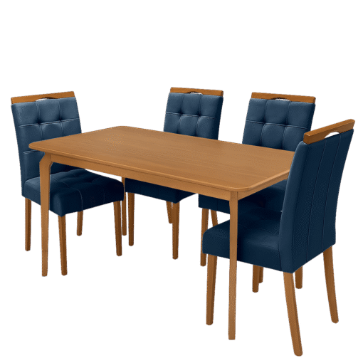 Mesa Alegra 120 Cinamomo com 4 Cadeiras Sophia Veludo Azul – JCM MOVELARIA + WM DECOR - Imagem 3
