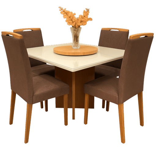 Mesa Salinas 90 Cinamomo/Off White com 4 Cadeiras Priscila Veludo Marrom 1014 – AVALON DECOR + CARVALHO DECOR - Imagem 4