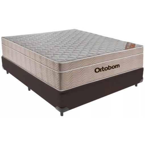 Colchão Casal Airtech Springpocket + Base Box Simples Corino Marrom – ORTOBOM + ALTO NÍVEL CAMAS E COLCHÕES