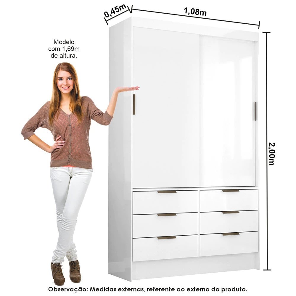 Modulado 4 Portas + Guarda-Roupa 2 Portas Sevilha(Sem espelho) Branco – CARIOCA MÓVEIS - Imagem 5