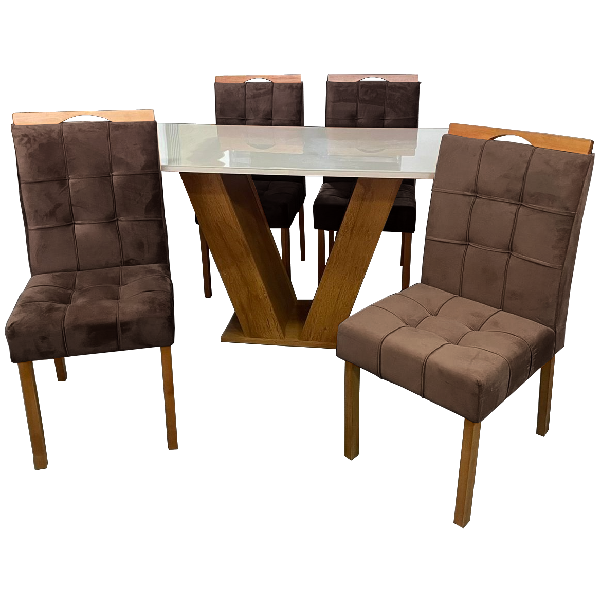 Mesa Classic 120 Cinamomo/Off White com 4 Cadeiras Sophia Mel/Veludo Marrom – CEL MÓVEIS + WM DECOR - Imagem 3