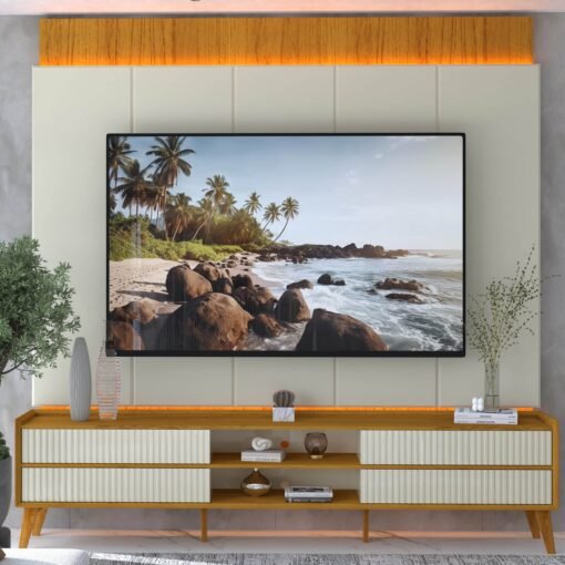 Painel + Rack até 85" Magnífico Naturale/Off White - GELIUS - Imagem 3