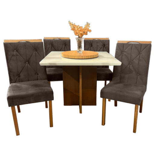 Mesa Salinas 120 Cinamomo/Off White com 4 Cadeiras Yasmim Veludo Marrom – AVALON DECOR + KM DECOR - Imagem 3