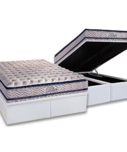Colchão Queen Blue + Base Box Baú Corino Branco – PAROPAS + ALTO NÍVEL CAMAS E COLCHÕES