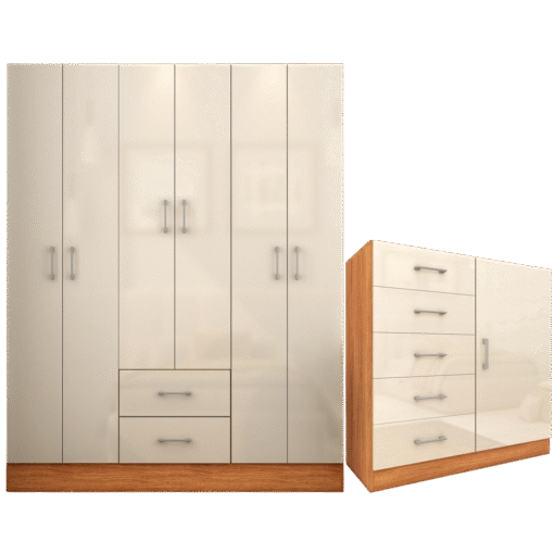 Guarda-Roupa 6 Portas Jamaica 6002 + Cômoda 5 Gavetas Sapateira Miami Cinamono/Off White – FELLICCI - Imagem 2