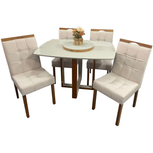Mesa Atlas Mel/Off White Canto Barril 120×90 com 4 Cadeiras Sophia Mel/Linho Bege 200 – ART ASSENTOS + WM DECOR - Imagem 3