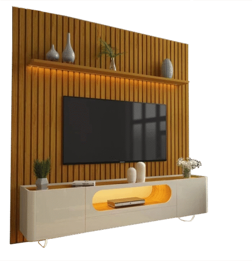 Painel Nobre 230 Naturale + Rack Nobre 210 (Pés de Vidro) Off White/Naturale - GELIUS - Imagem 2