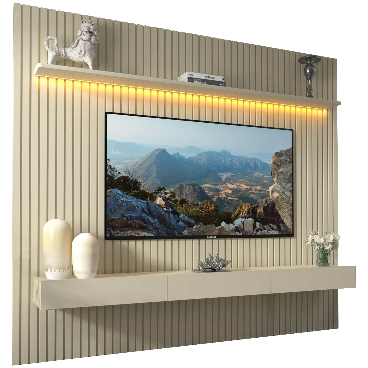 Home até 85" Nobre Ripado 230(Com Nicho) Off White - GELIUS - Imagem 3