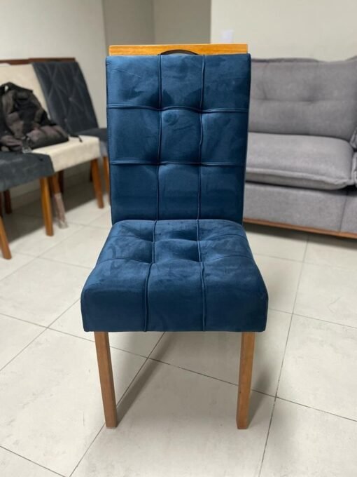 Mesa Recife 120 Cinamono Laminado com 4 Cadeiras Sophia Veludo Azul – CEL MÓVEIS + WM DECOR - Imagem 2