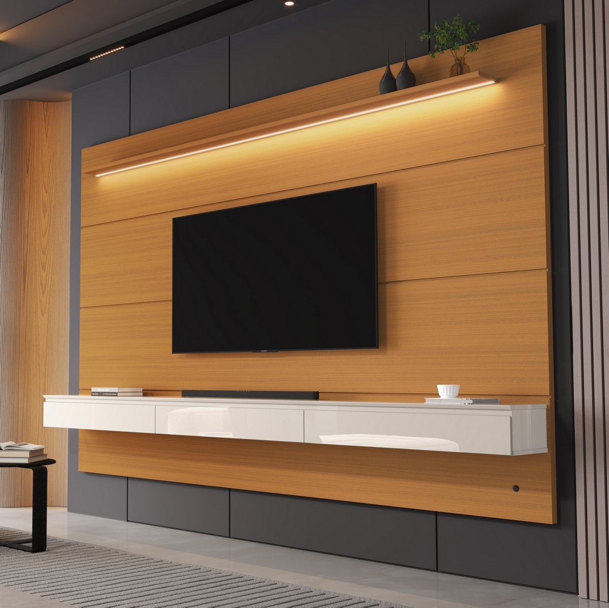 Home Suspenso até 75" Norton 2.2 (Bliss + Aspen) Cedro/Off White - EDN MÓVEIS