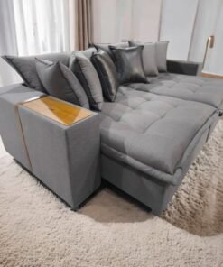 Sofá Cama Retrátil Tebas/Thebas/Gabriela 2,90 m Linho Grafite 301/Corino Dalas – ZARAT ESTOFADOS