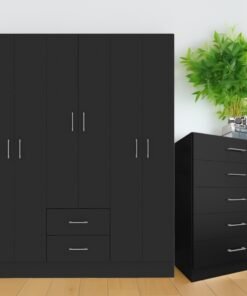 Guarda-Roupa 6 Portas Jamaica 6002 + Cômoda 5 Gavetas Aruba Preto - FELLICCI