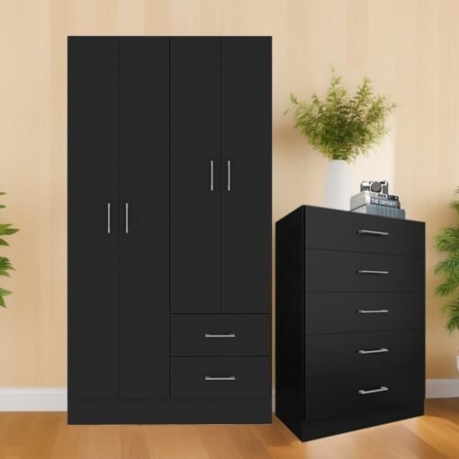 Guarda-Roupa 4 Portas Panamá 4002 + Cômoda 5 Gavetas Aruba Preto - FELLICCI