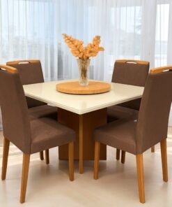 Mesa Salinas 120 Cinamomo/Off White com 4 Cadeiras Priscila Veludo Marrom 1014 – AVALON DECOR + CARVALHO DECOR
