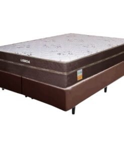 Colchão Queen Lisboa D28 + Base Box Simples Corino Marrom – ECOTEC + ALTO NÍVEL CAMAS E COLCHÕES