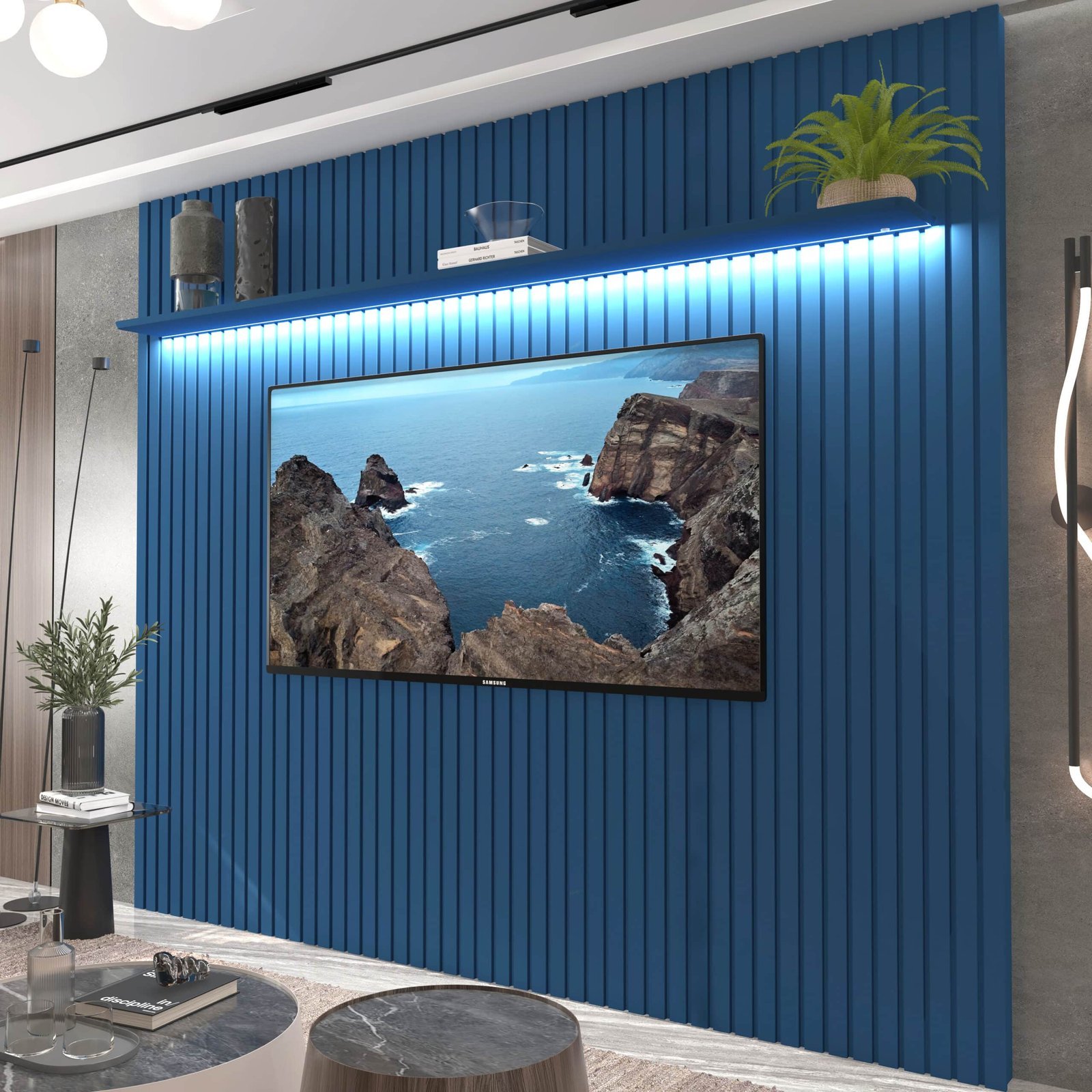 Painel até 85″ Nobre Ripado 230 Azul – GELIUS - Imagem 2