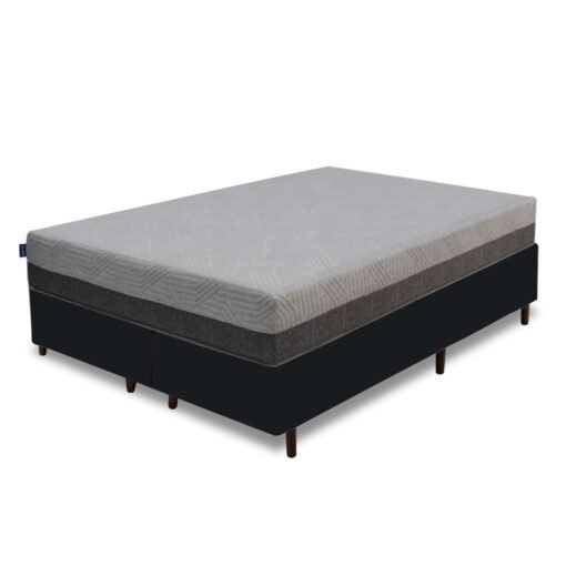 Colchão Queen D28/D40 Fit Visco + Base Box Simples Corino Preto – UMAFLEX + ALTO NÍVEL CAMAS E COLCHÕES