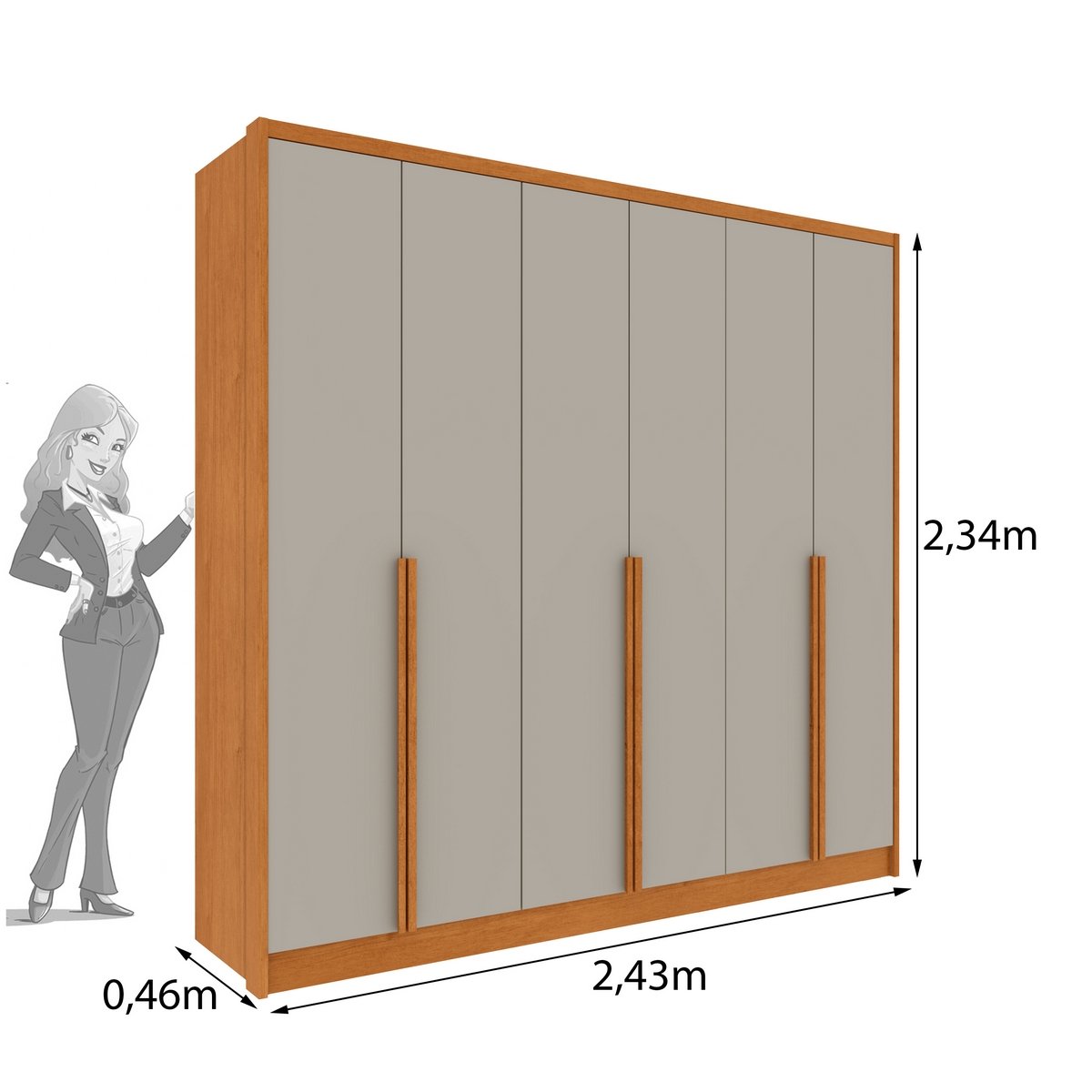 Guarda-Roupa 6 Portas Fortuna/Riqueza 2,43 m Cinamono/Off White - TCIL - Imagem 3