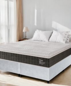 Colchão Queen Terapêutico Massageador Titan D28 + Base Box Simples Corino Branco – VIERO MÓVEIS + ALTO NÍVEL CAMAS E COLCHÕES