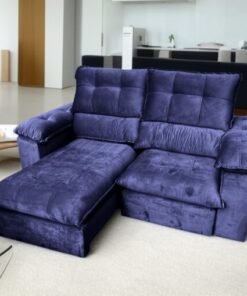 Sofá Retrátil e Reclinável Suíça 2,50 m Veludo Azul – LEO DECOR