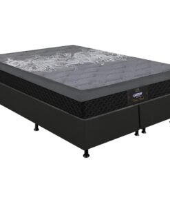 Colchão Queen New York + Base Box Simples Corino Preto – GAZIN + ALTO NÍVEL