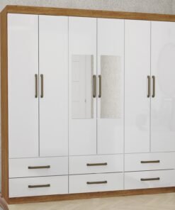 Guarda-Roupa 6 Portas(Com Espelho/Sem Pés)Dallas 1,53 m Cinamono/Branco – CARIOCA MÓVEIS