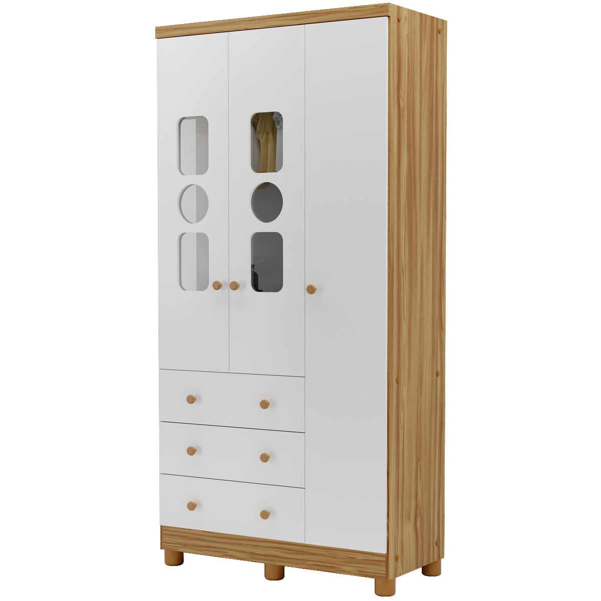 Guarda-Roupa 3 Portas Tedy Branco Brilho/Amêndoa - PEROBA MÓVEIS - Imagem 3