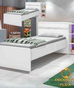 Cama Solteiro Baú Jade Branco/Lilás/Branco - J&A MÓVEIS