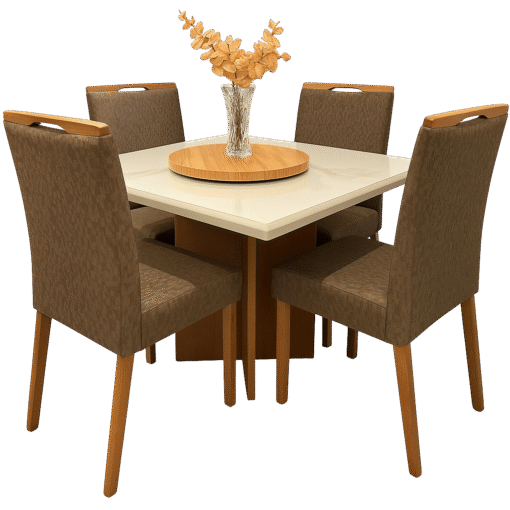 Mesa Salinas 90 Cinamomo/Off White com 4 Cadeiras Priscila Veludo Marrom 1015 – AVALON DECOR + CARVALHO DECOR - Imagem 4
