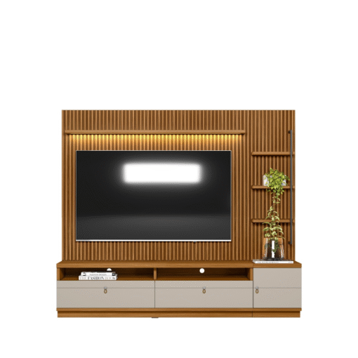 Painel até 75" + Rack + Módulo Lateral Ouro Preto Nature/Off White - LINEA BRASIL - Imagem 5