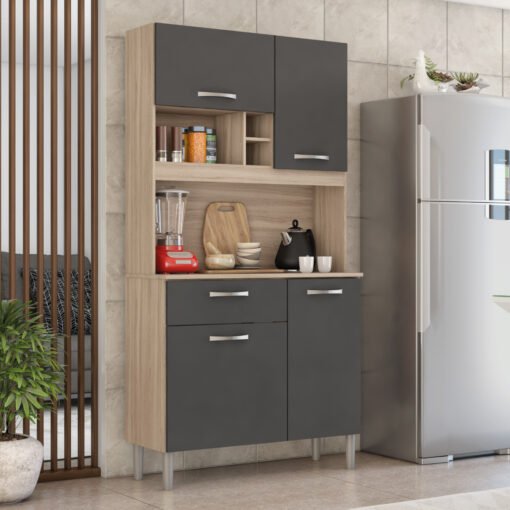 Kit Cozinha Malta 0,91 m Avena/Grafito – DEMÓBILE