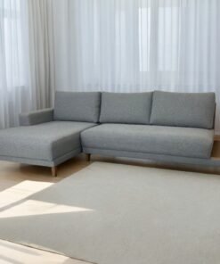 Sofá com Chaise Ref.825 2,90 m Chenile Linho Cinza Firenze - RONDOMÓVEIS