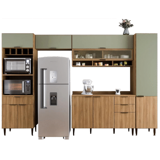 Cozinha 5 Peças Paris Nogal Manchester/Verde Matte - BATROL MÓVEIS - Imagem 2