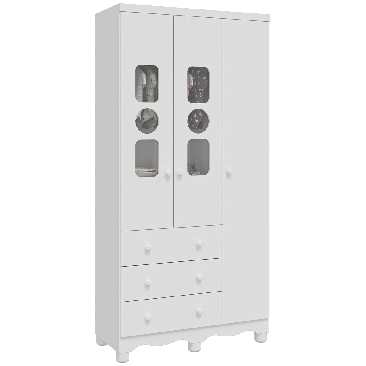 Guarda-Roupa 3 Portas Tedy Branco Brilho - PEROBA MÓVEIS - Imagem 3