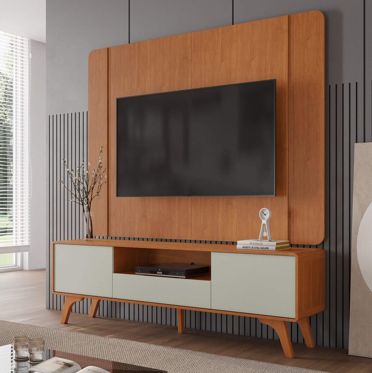 Painel + Rack até 58″ Sinus Naturale/Off White – MAVAULAR