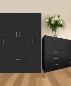 Guarda-Roupa 6 Portas Jamaica 6002 + Cômoda 10 Gavetas Caribe Preto – FELLICCI