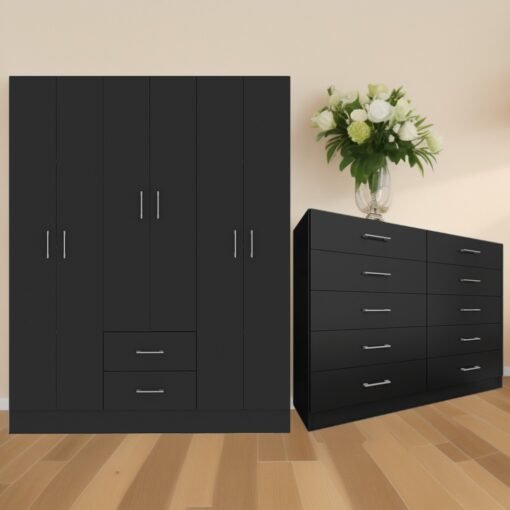 Guarda-Roupa 6 Portas Jamaica 6002 + Cômoda 10 Gavetas Caribe Preto – FELLICCI